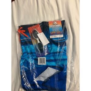 ZeroXposur Swim Shorts Striped Blue UPF 50+ Goggles NWT 8 Summer Beach